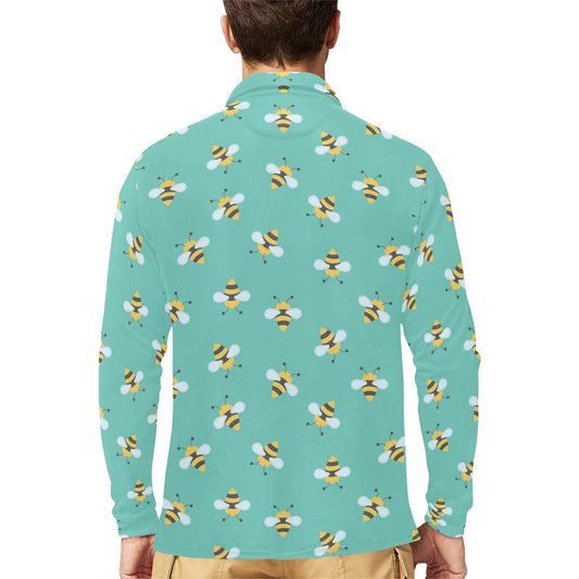Bee Pattern Print Design 01 Long Sleeve Polo Shirt For Men's