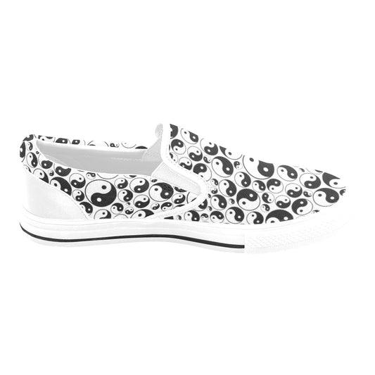Yin Yang Print Design LKS302 White Slip Ons Canvas Women's Shoes