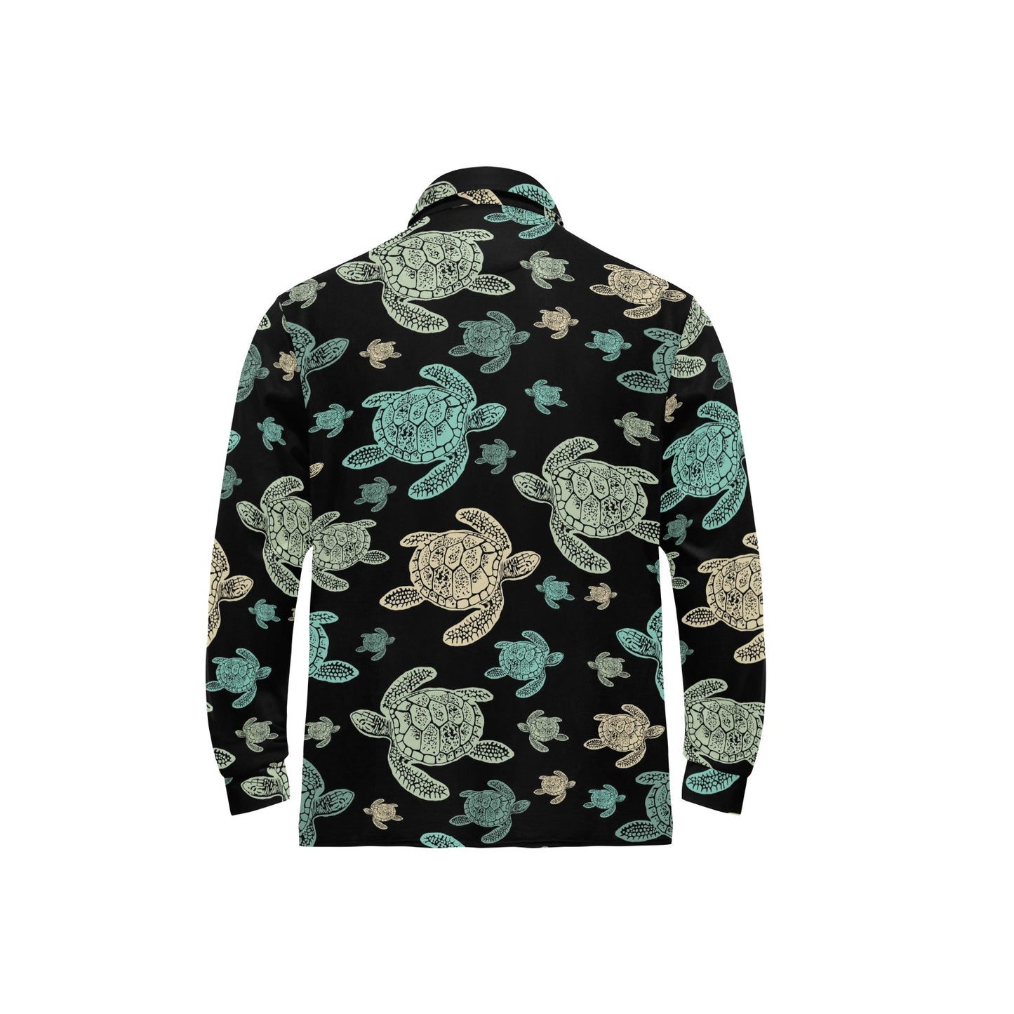 Sea Turtle Stamp Pattern Long Sleeve Polo Shirt For Men's