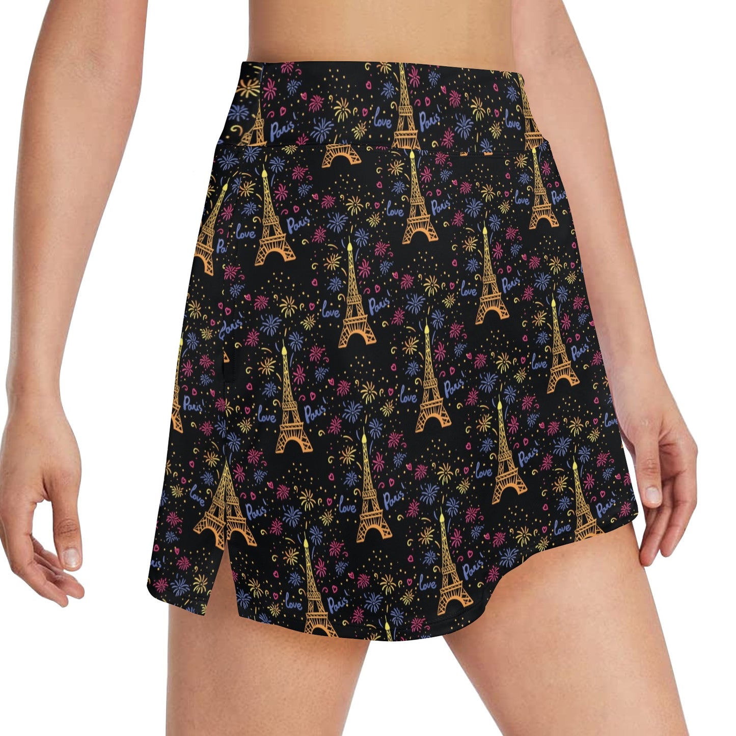 Eiffel Tower Love Paris Print Women's Golf Skirt with Pocket
