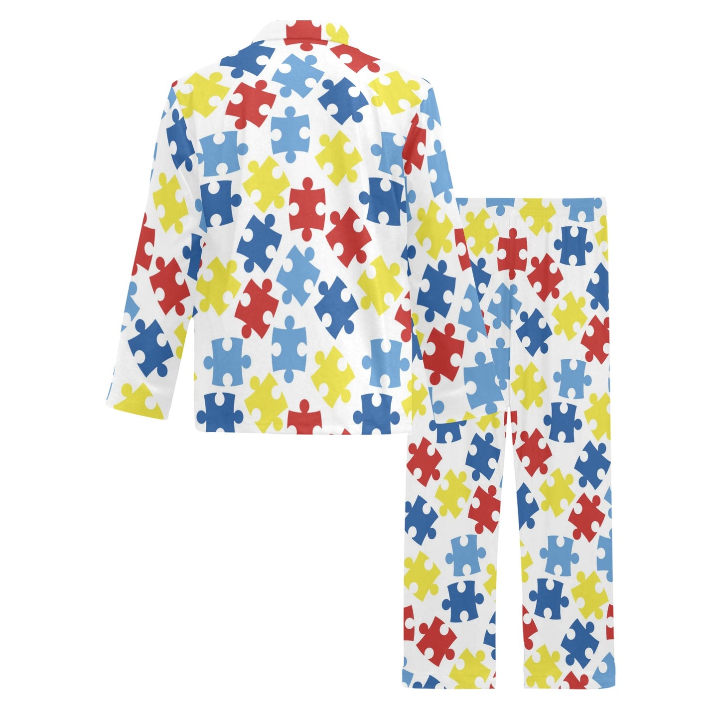 Autism Awareness Pattern Print Design 04 Men's Long Pajama Set