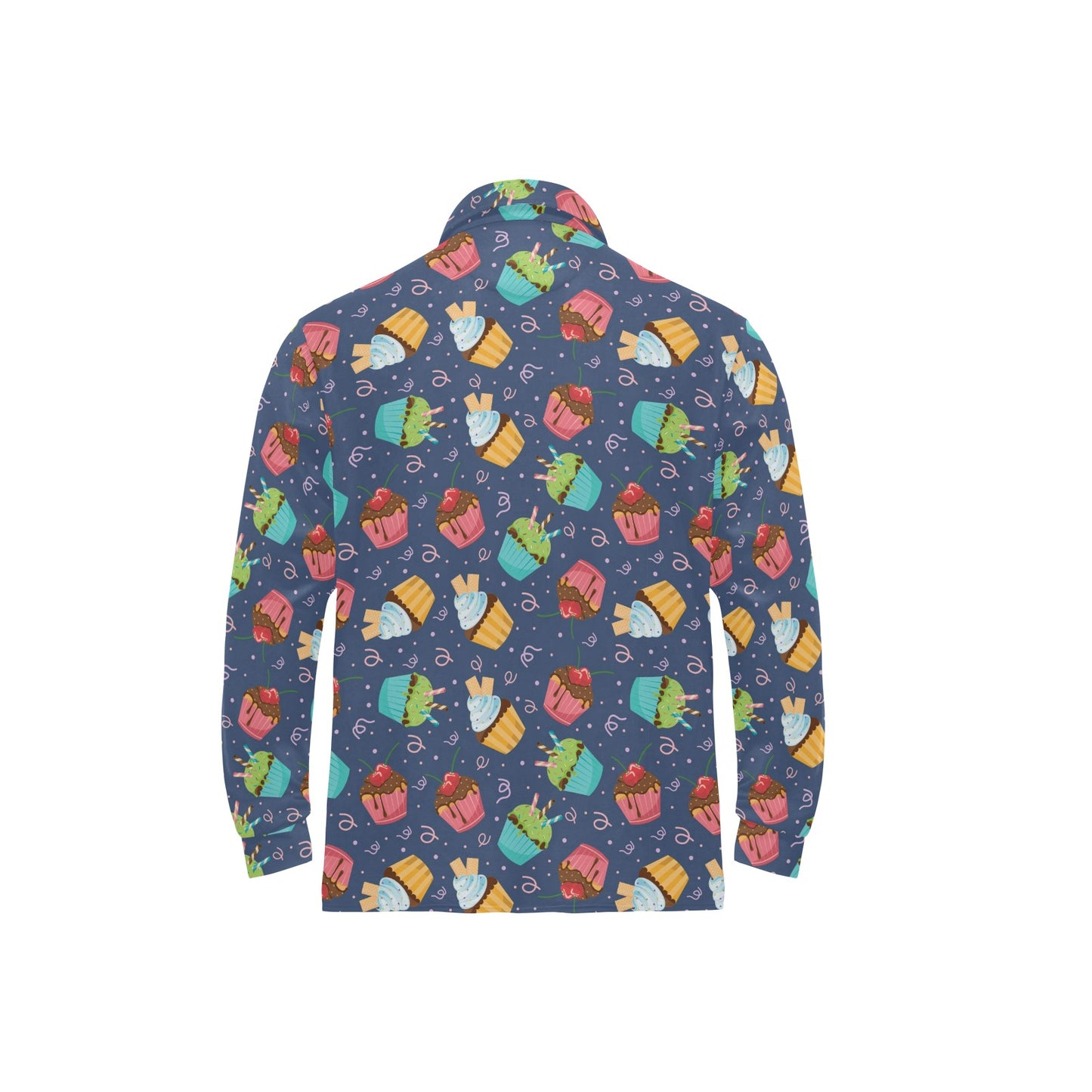Cupcake Pattern Print Design 02 Long Sleeve Polo Shirt For Men's