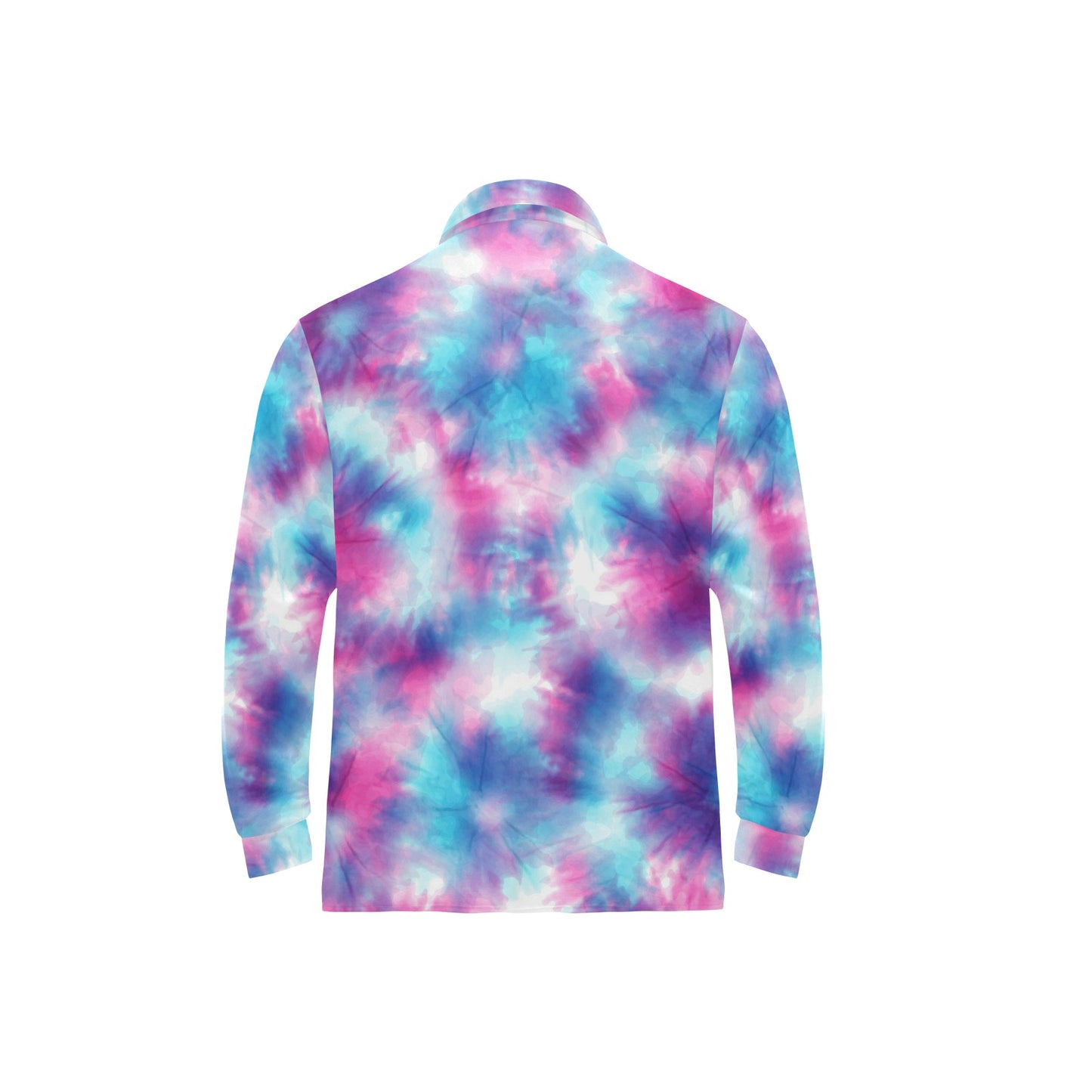 Tie Dye Blue Pink Long Sleeve Polo Shirt For Men's