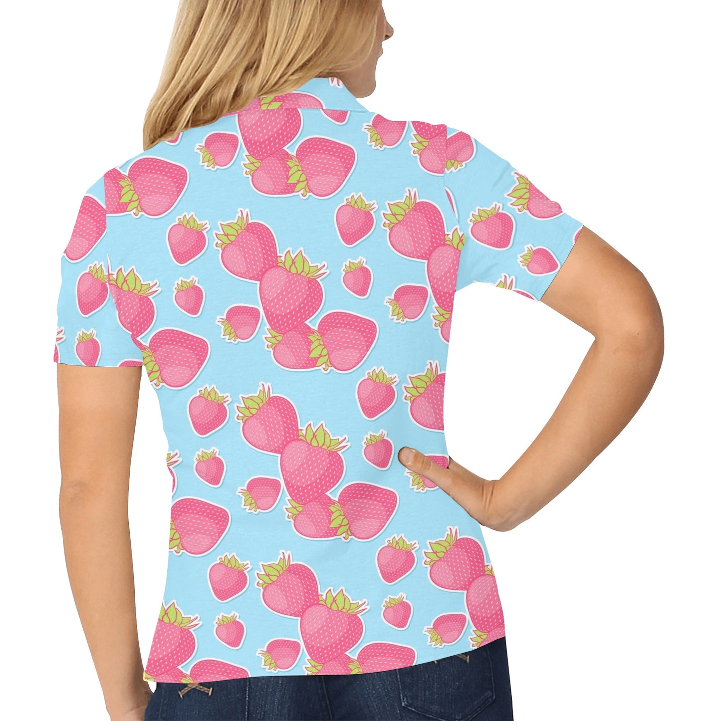 Strawberry Pattern Print Design SB04 Women's Polo Shirt