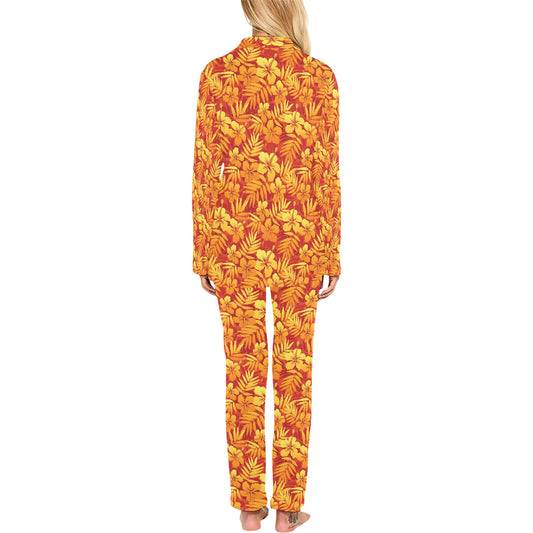 Hibiscus Summer Print Design LKS302 Women's Long Pajama Set