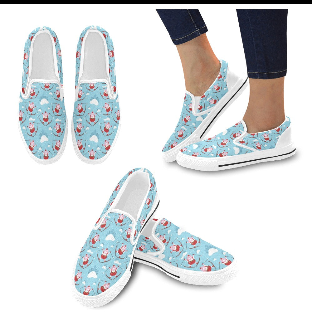 Ski Print Design LKS309 White Slip Ons Canvas Women's Shoes