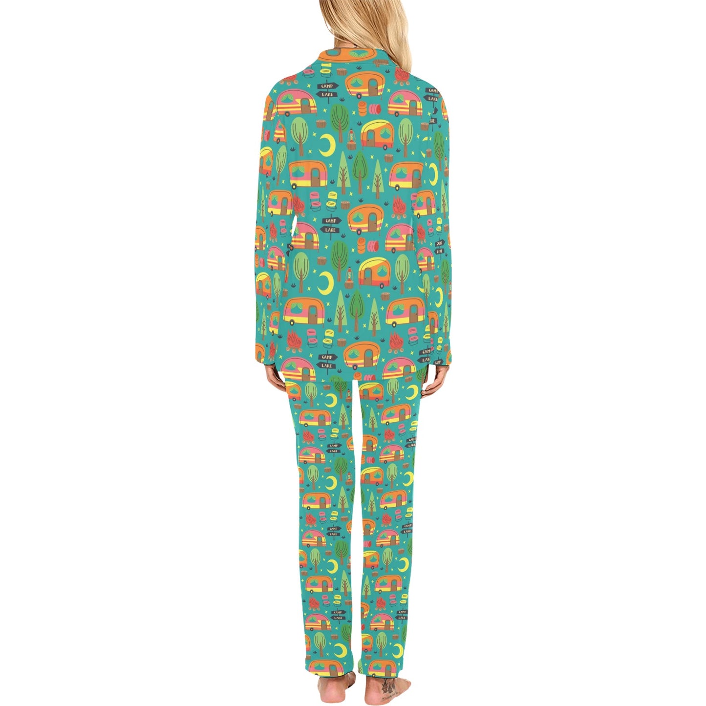 Camping Camper Pattern Print Design 05 Women's Long Pajama Set