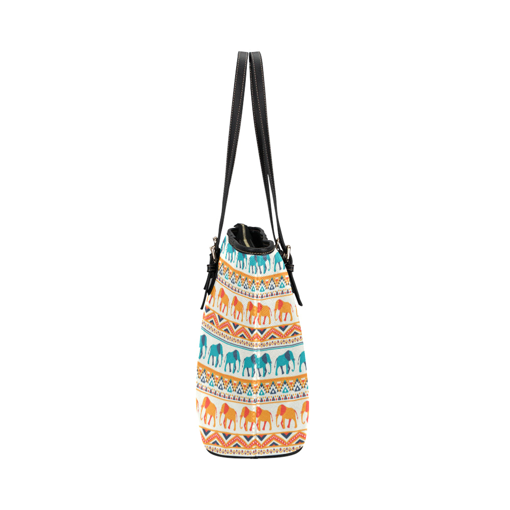 Elephant Aztec Ethnic Print Pattern Leather Tote Bag