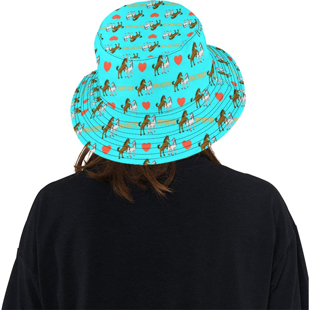 Horse Couple Love Print Design LKS309 Unisex Bucket Hat