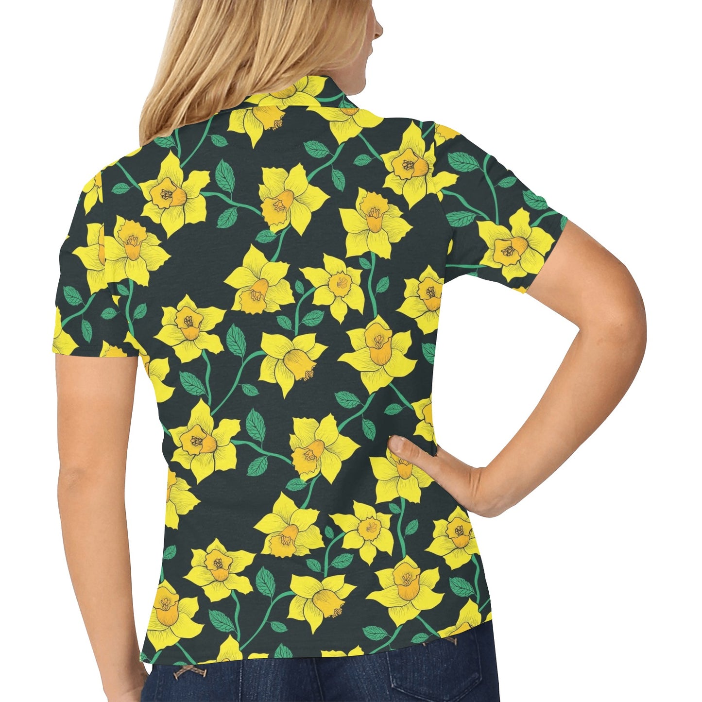 Daffodils Pattern Print Design DF03 Women's Polo Shirt