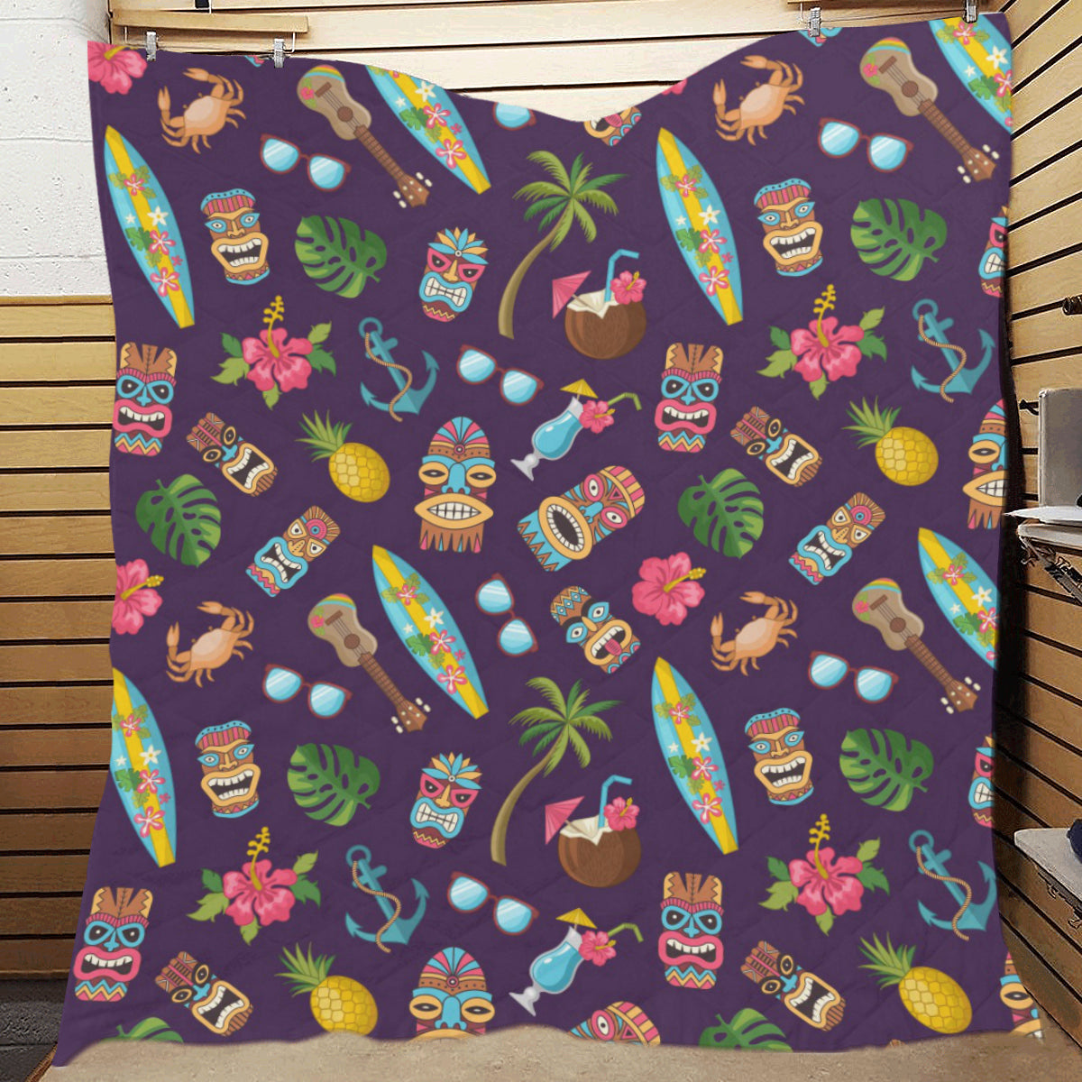 Hawaiian Themed Pattern Print Design H024 Premium Quilt