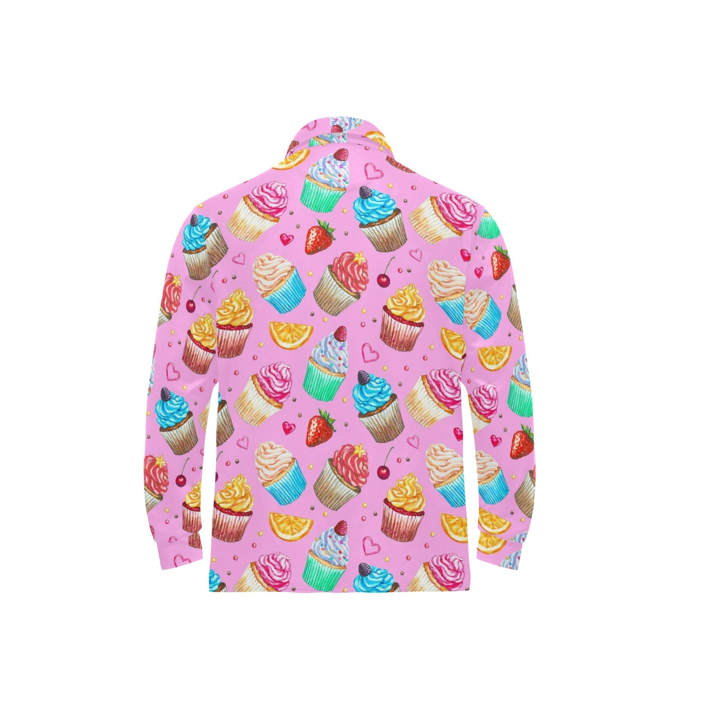 Cupcake Pattern Print Design CP05 Long Sleeve Polo Shirt For Men's