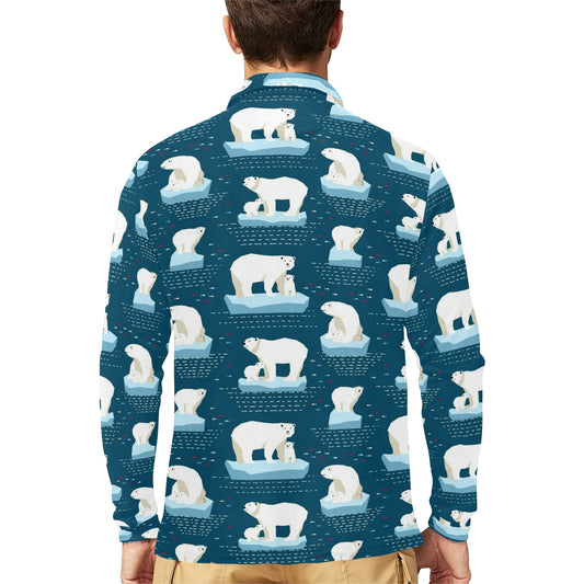 Polar Bear Pattern Print Design PB02 Long Sleeve Polo Shirt For Men's