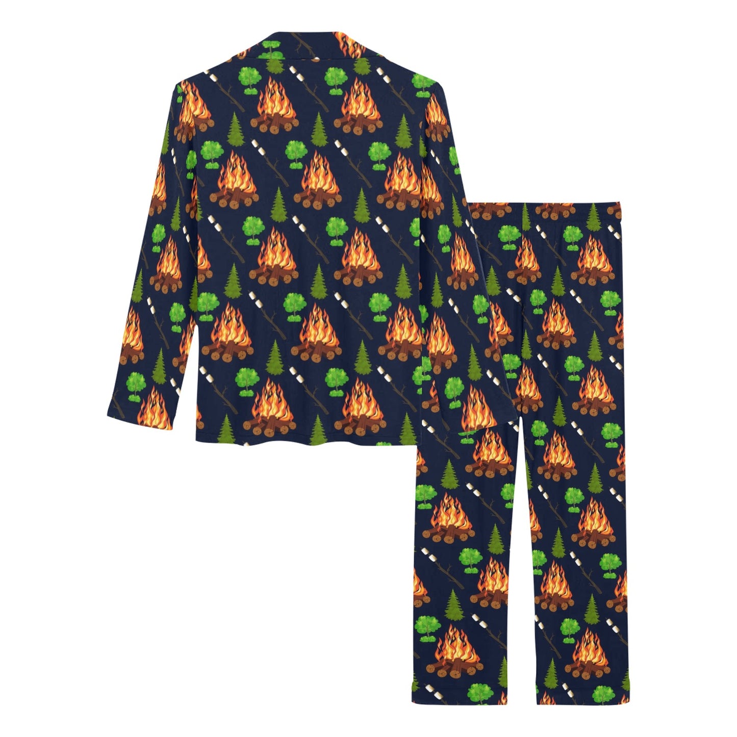 Camfire marshmallow Camping Design Print Women's Long Pajama Set