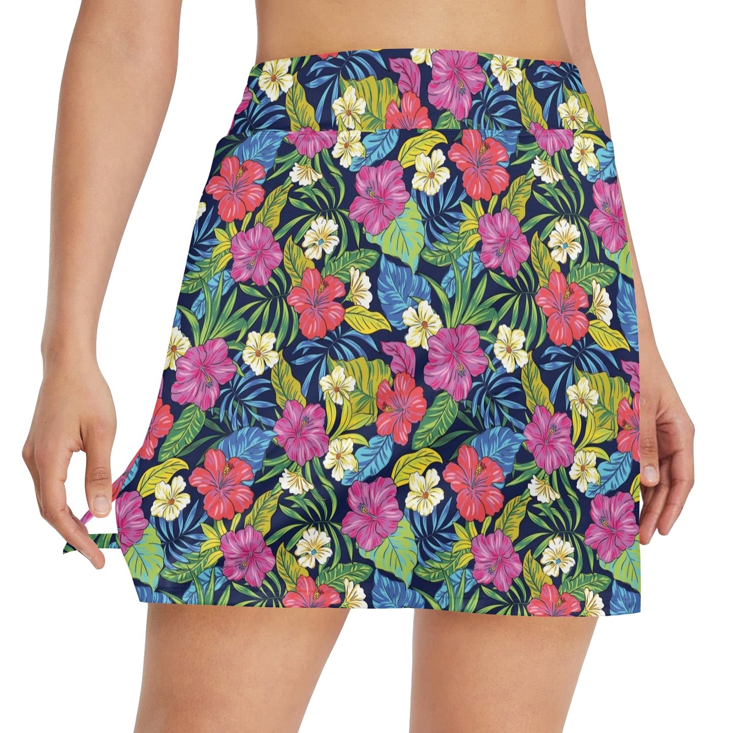 Hibiscus Print Design LKS3010 Women's Golf Skirt with Pocket