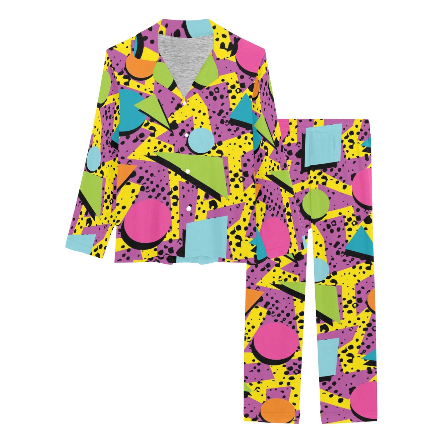 80s Pattern Print Design 1 Women's Long Pajama Set