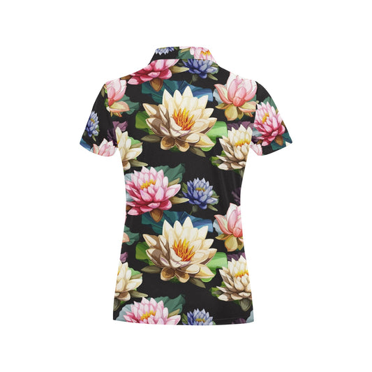 Water Lily Pattern Print Design WL02 Women's Polo Shirt