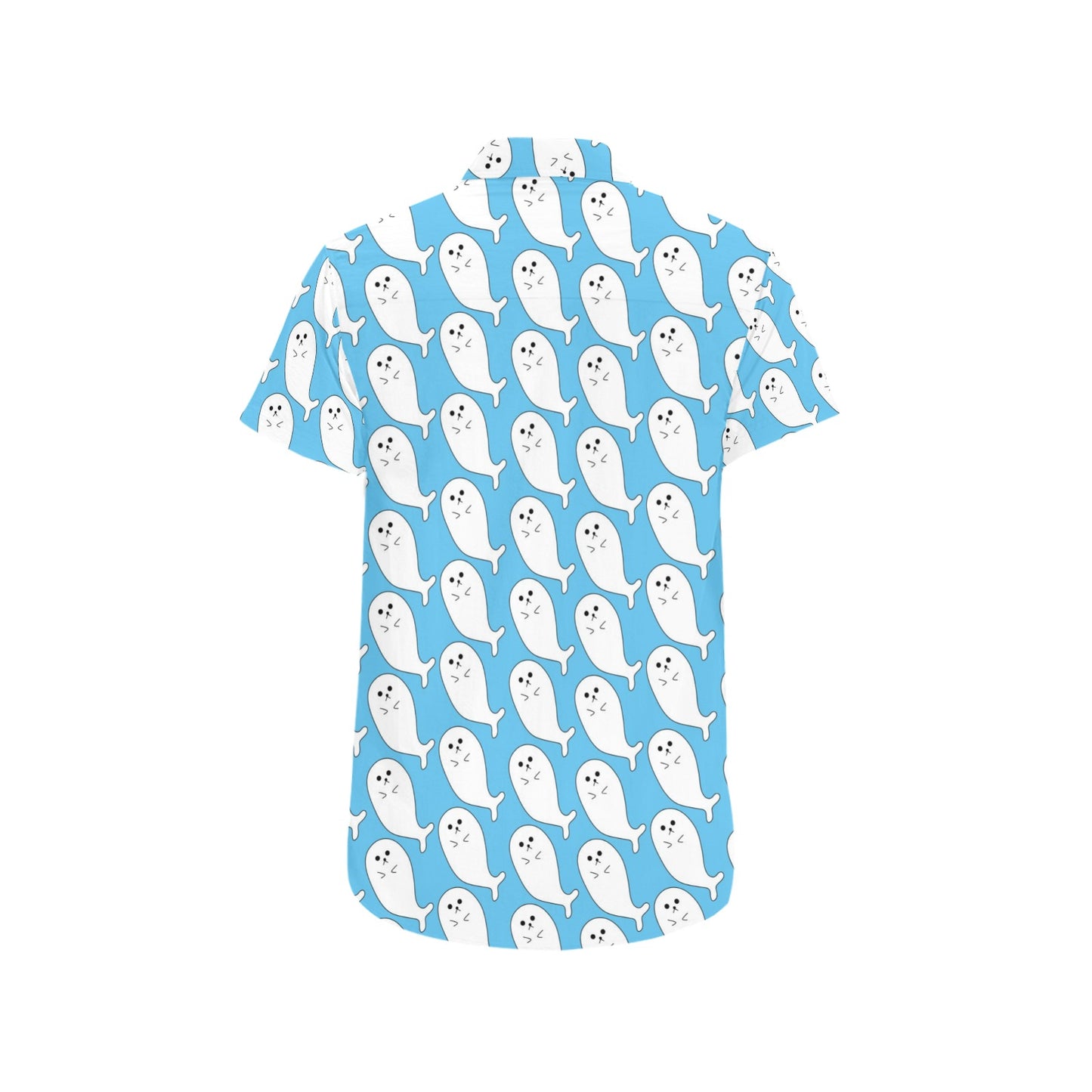 Sea Lion Print Design LKS402 Men Short Sleeve Button Up Shirt