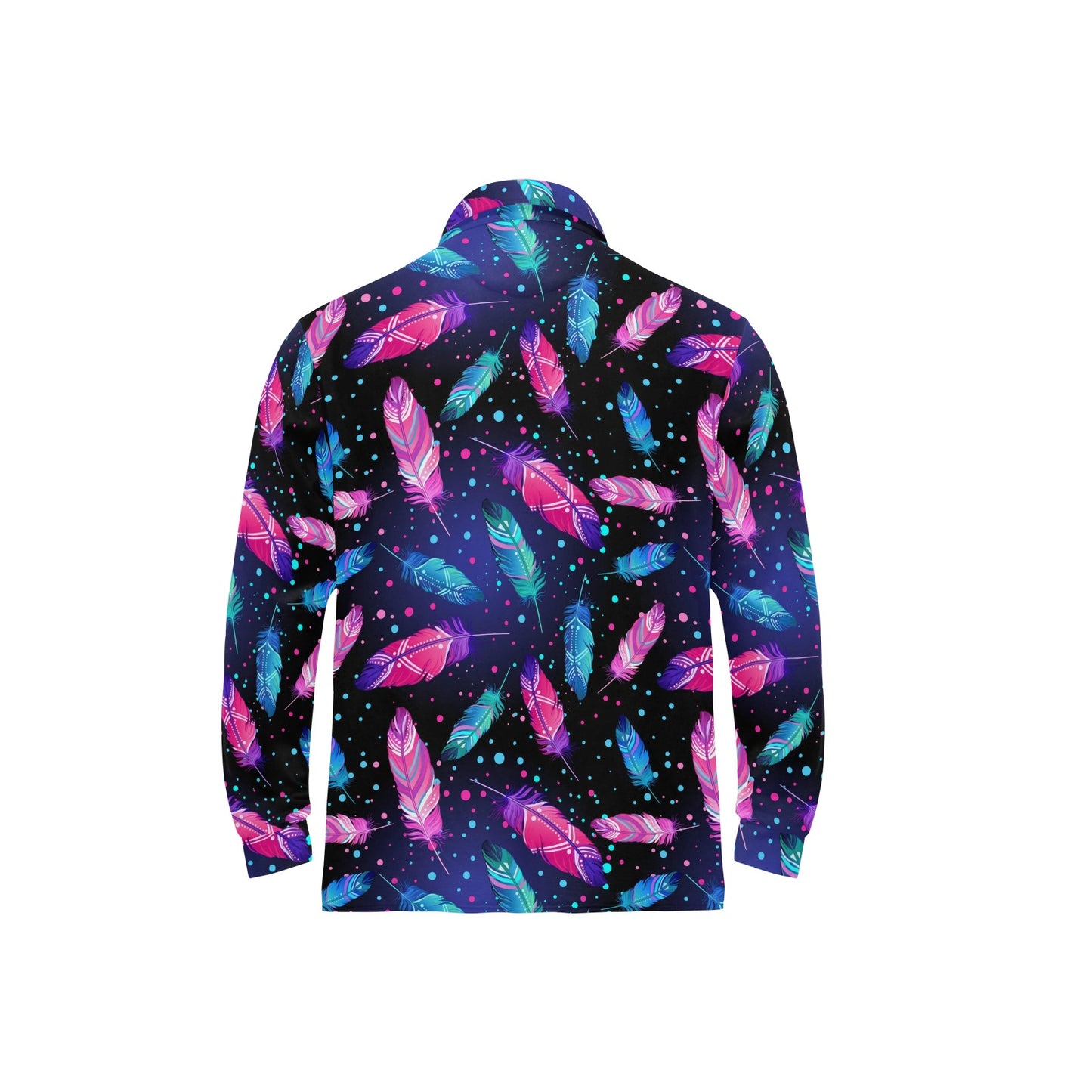 Feather Colorful Boho Design Print Long Sleeve Polo Shirt For Men's