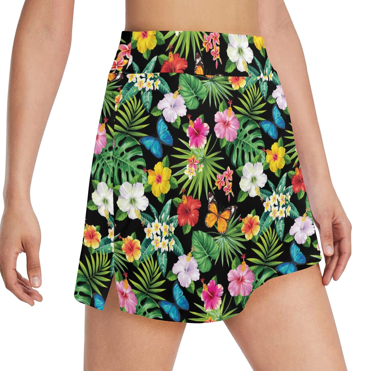 Hibiscus With Butterfly Print Design LKS305 Women's Golf Skirt with Pocket