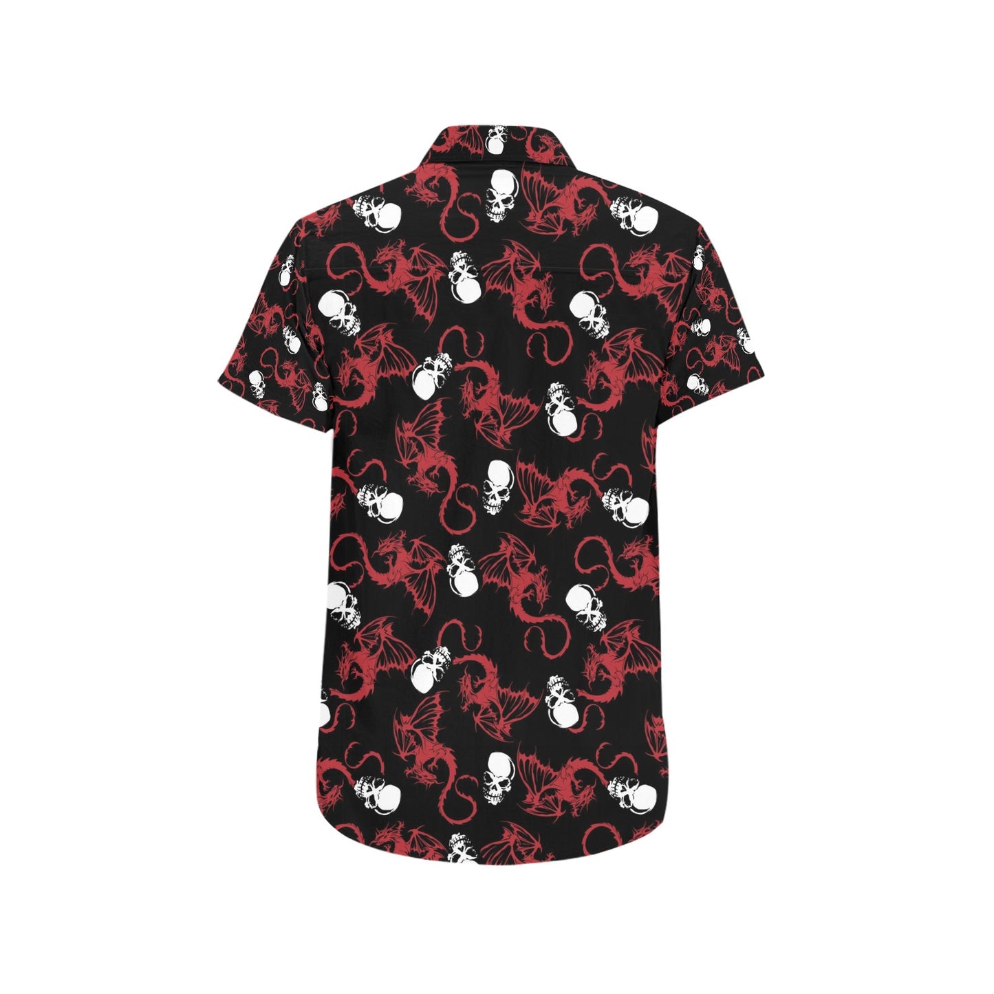 Skull With Red Dragon Print Design LKS304 Men Short Sleeve Button Up Shirt