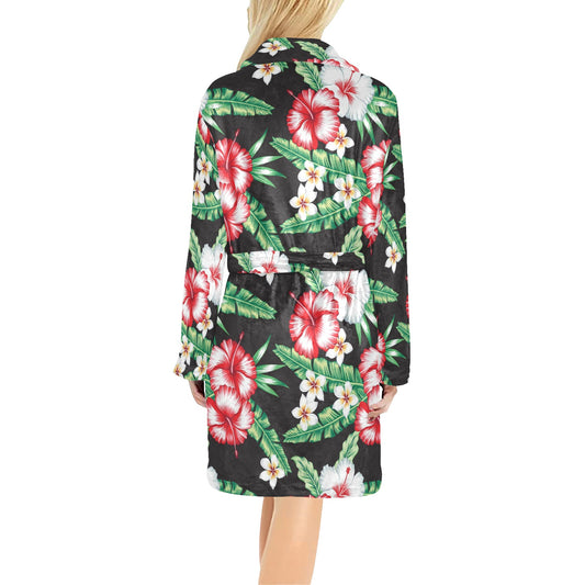 Hawaiian flower tropical leaves Women's Fleece Robe
