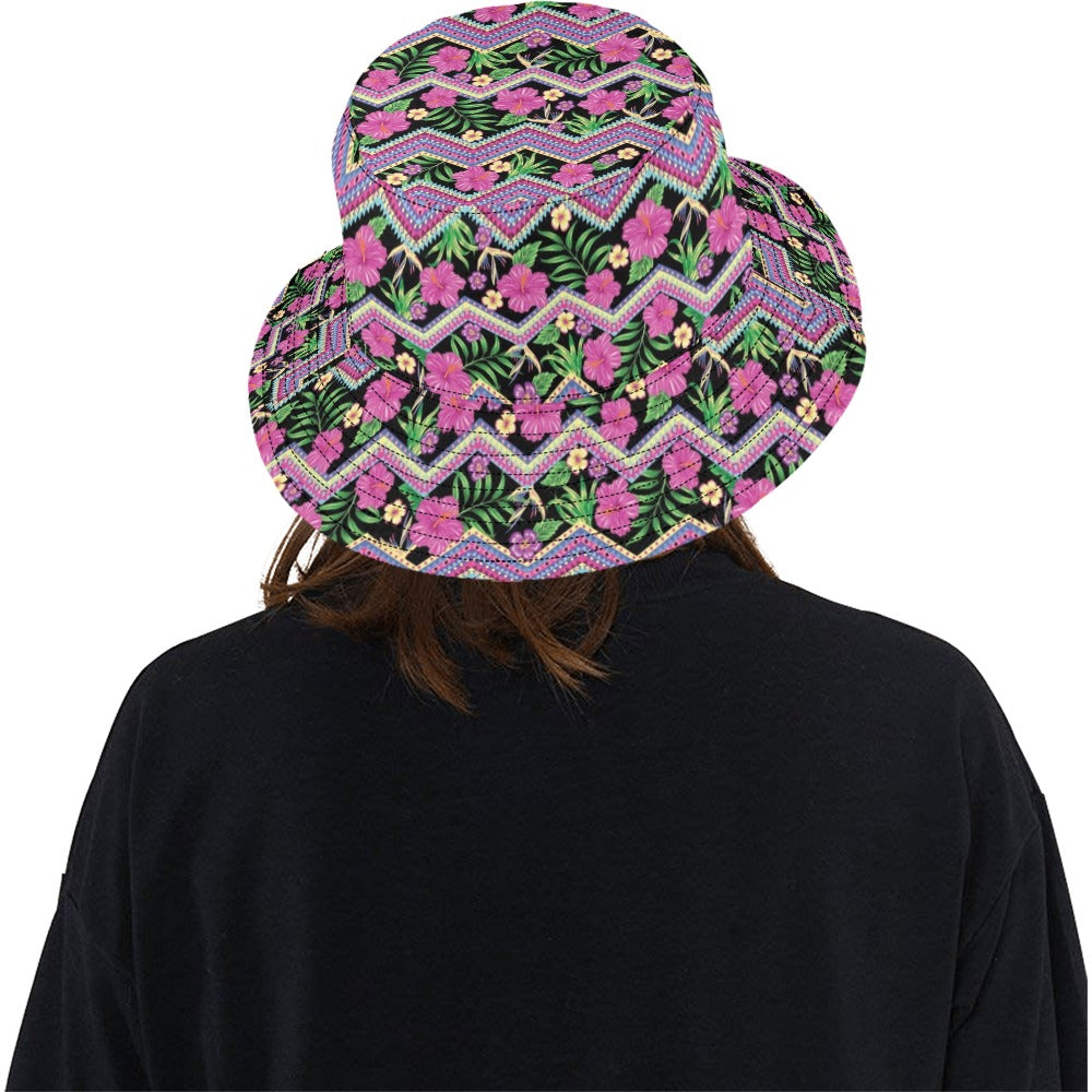 Hibiscus Pink Zigzag Line Pattern Design LKS307 Unisex Bucket Hat