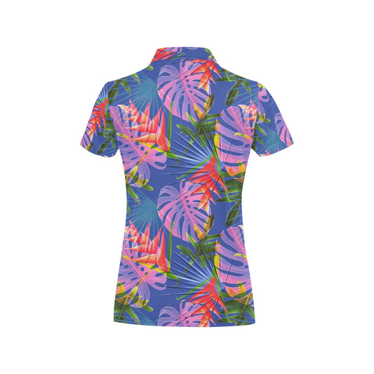 Tropical Flower Pattern Print Design TF025 Women's Polo Shirt