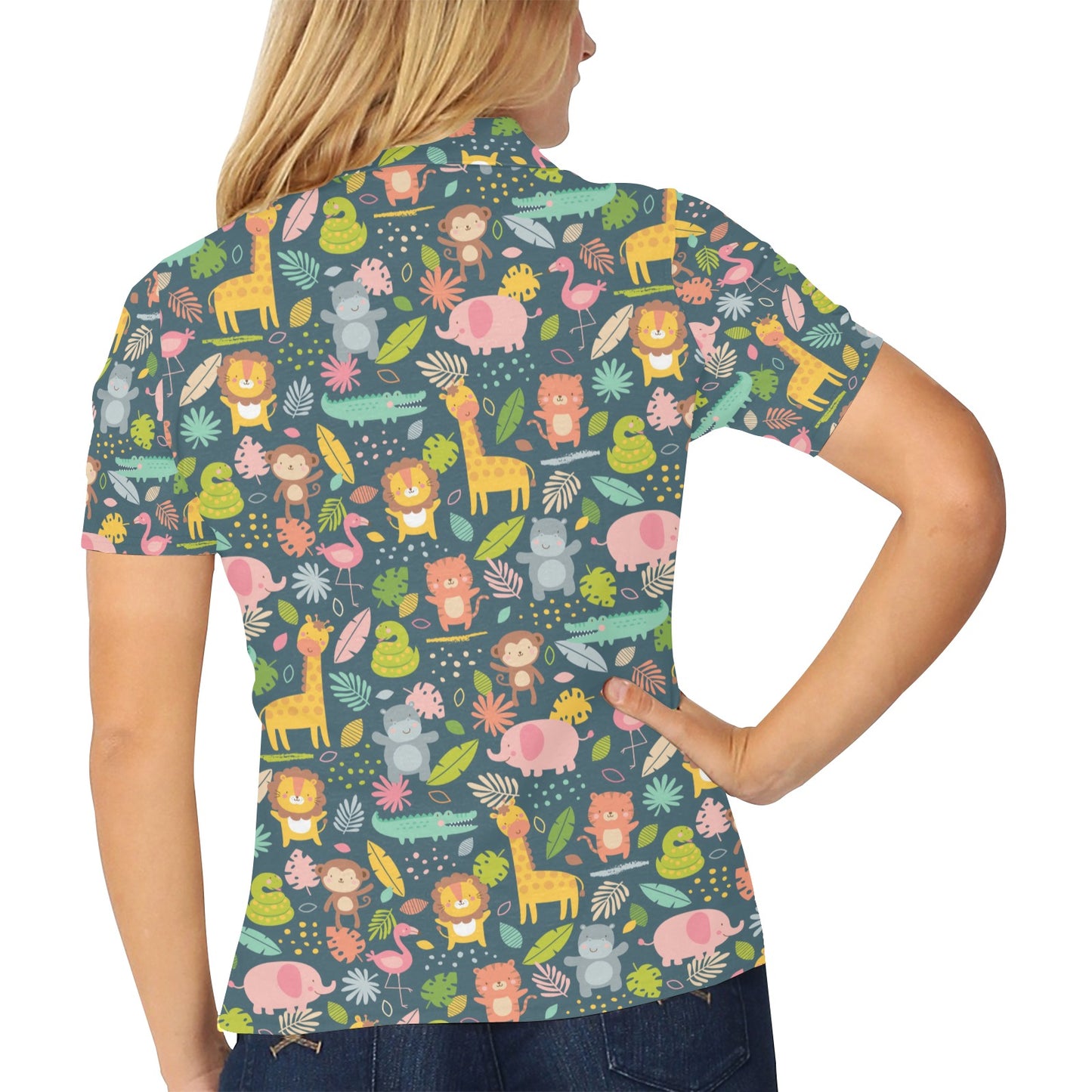Safari Animal Cartoon Print Design LKS305 Women's Polo Shirt