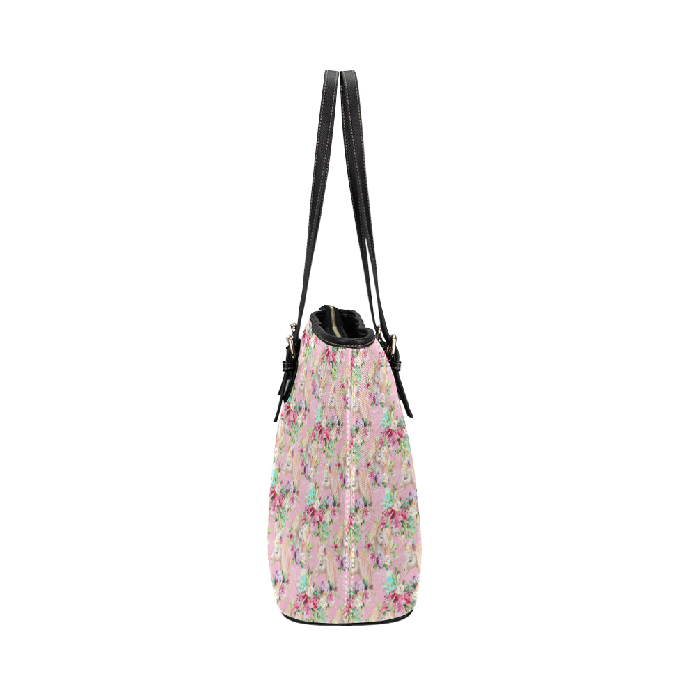 Unicorn Princess with Rose Leather Tote Bag