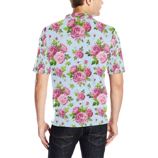 Rose Pink Pattern Print Design RO08 Men Polo Shirt
