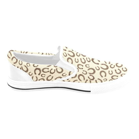 Horseshoe Print Design LKS302 White Slip Ons Canvas Women's Shoes
