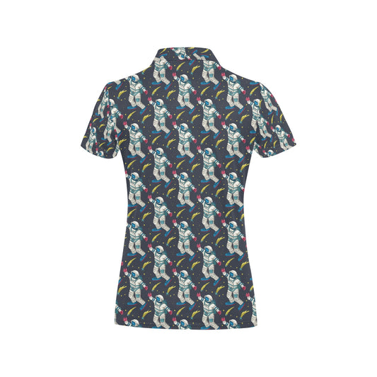 Astronaut Pattern Print Design 04 Women's Polo Shirt