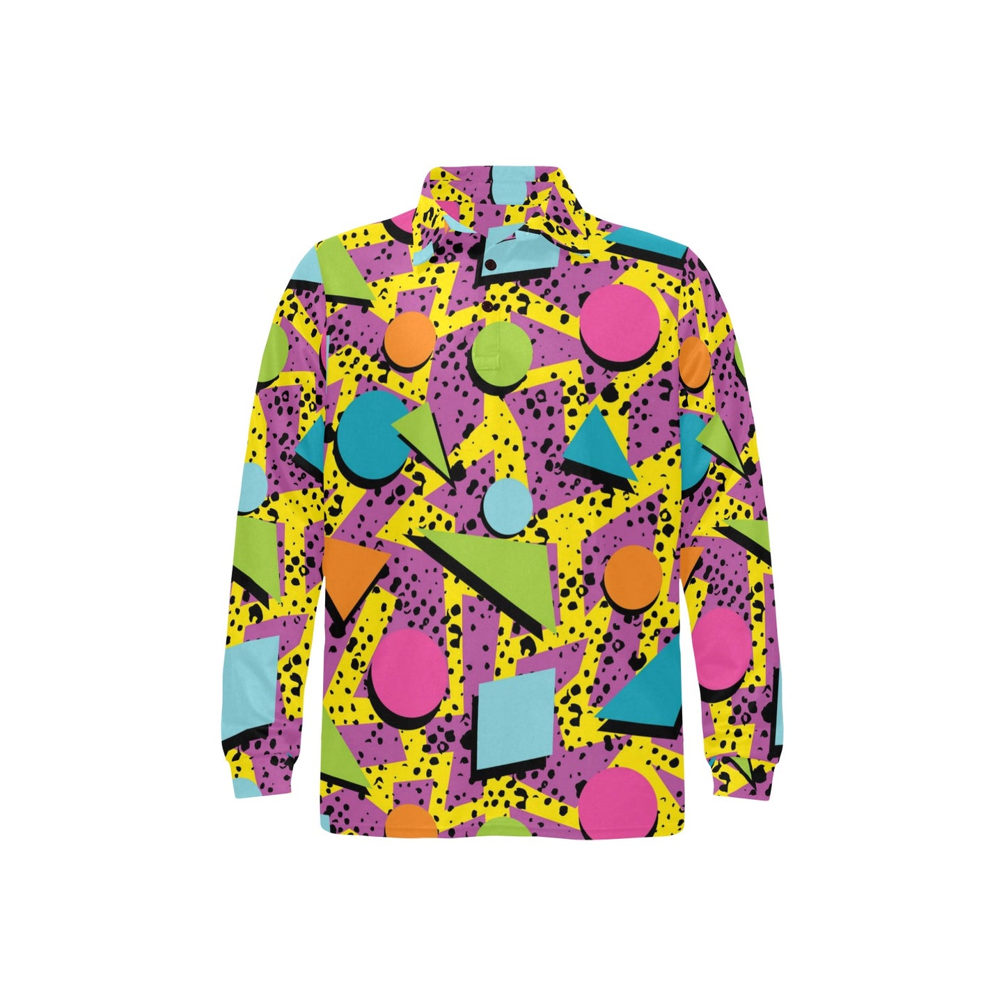 80s Pattern Print Design 1 Long Sleeve Polo Shirt For Men's