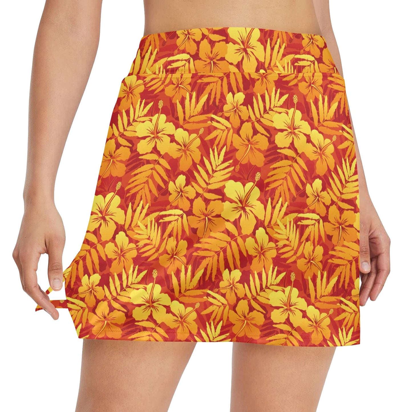 Hibiscus Summer Print Design LKS302 Women's Golf Skirt with Pocket