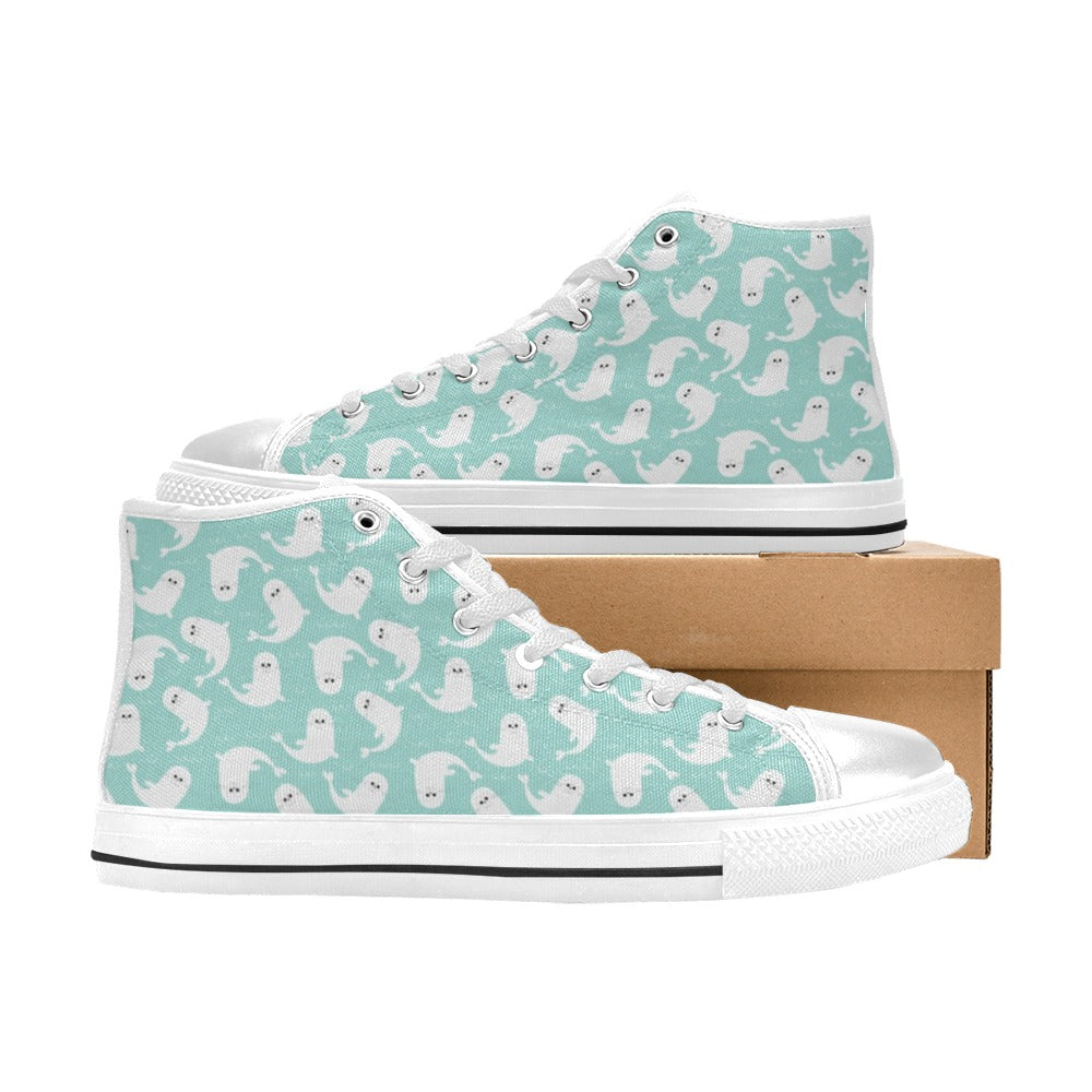 Sea Lion Print Design LKS401 Men's High Top Canvas Shoes