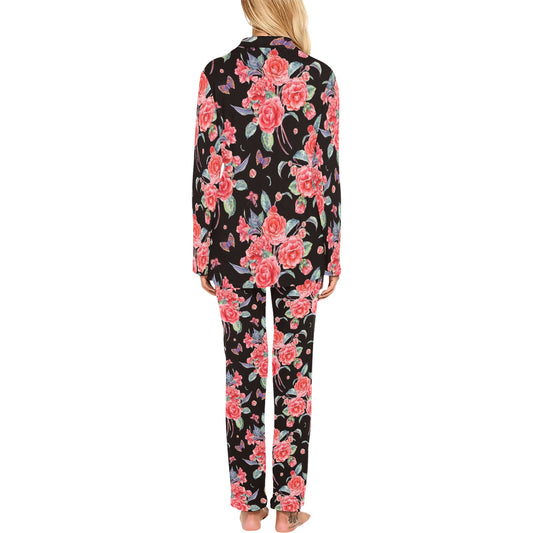 Camellia Pattern Print Design CM03 Women's Long Pajama Set