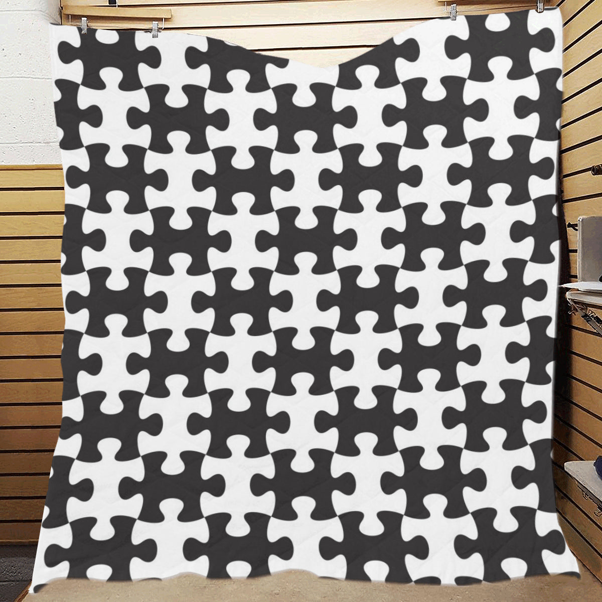 Puzzle Black White Pattern Print Design A02 Premium Quilt