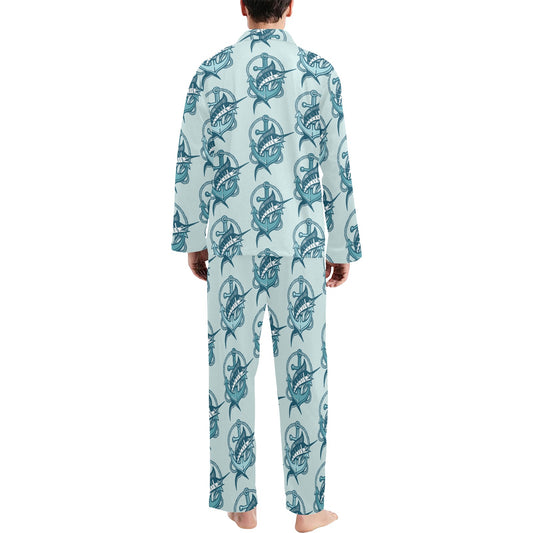 Swordfish Pattern Print Design 03 Men's Long Pajama Set