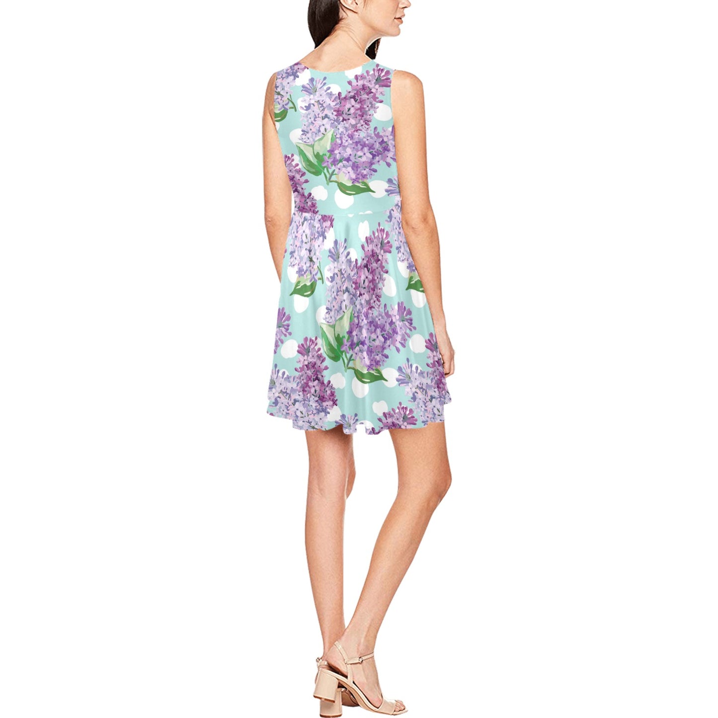 Lilac Pattern Print Design 02 Sleeveless Dress