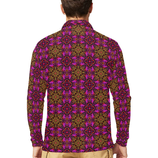 kaleidoscope Abstract Print Design Long Sleeve Polo Shirt For Men's