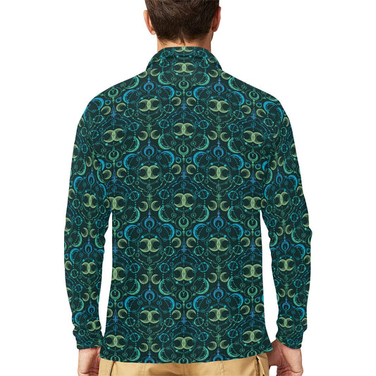 Celestial Pattern Print Design 07 Long Sleeve Polo Shirt For Men's