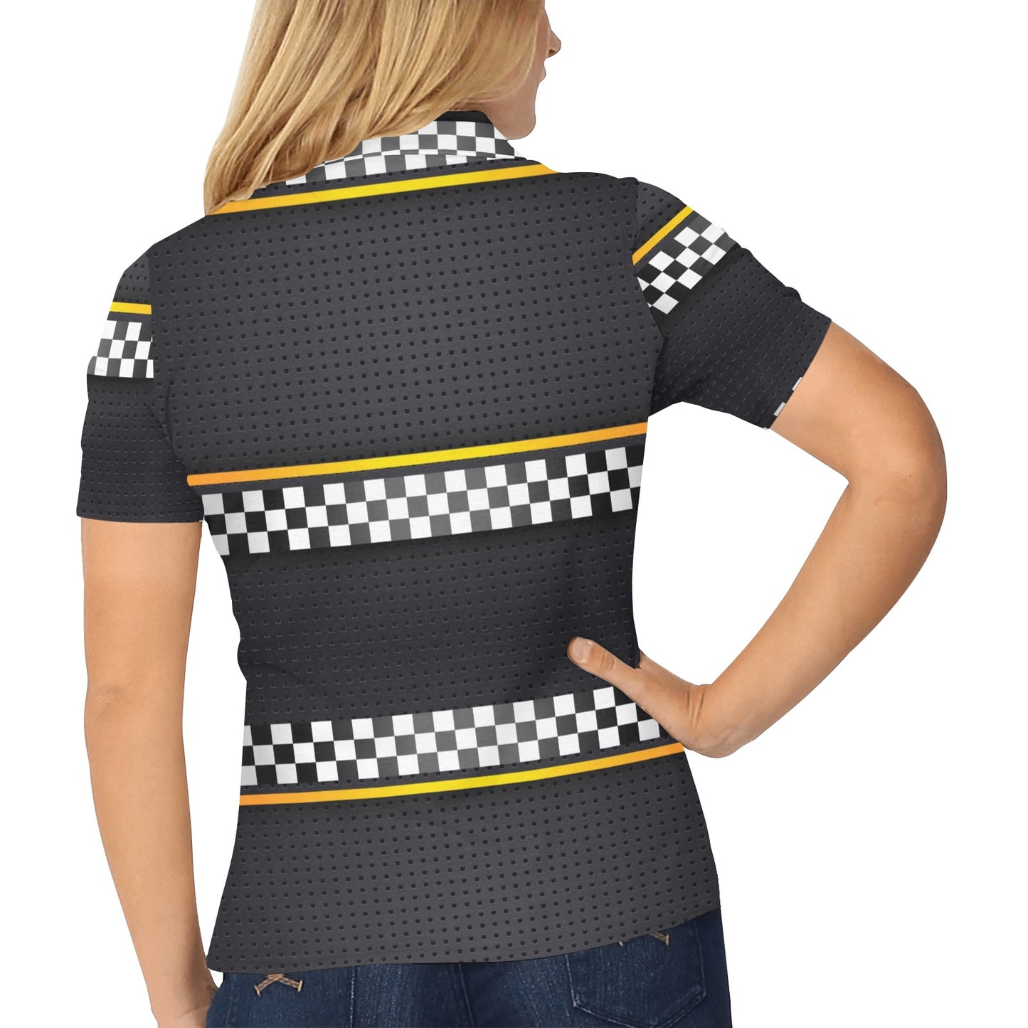 Checkered Flag Yellow Line Style Women's Polo Shirt