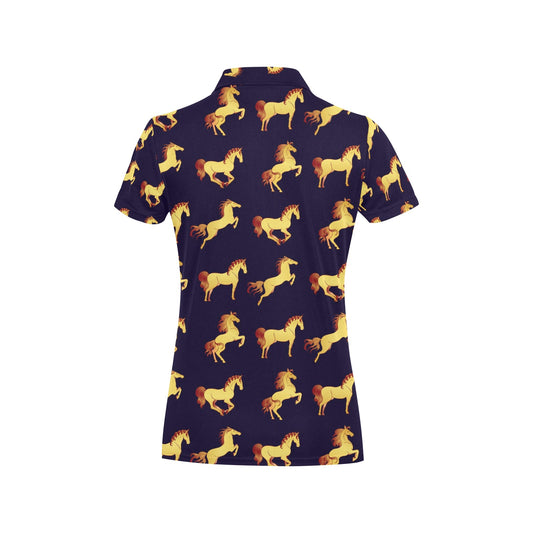 Gold Horse Pattern Women's Polo Shirt