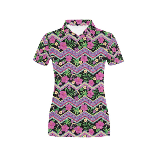 Hibiscus Pink Zigzag Line Pattern Design LKS307 Women's Polo Shirt