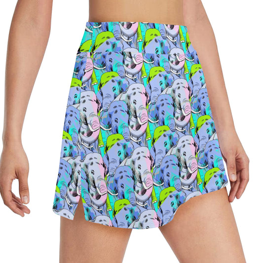 Elephant Art color Print Pattern 17" Golf & Pickleball Skort with Pockets