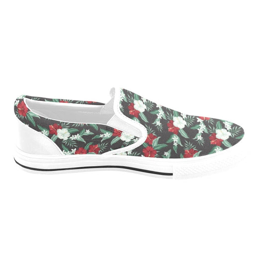 Tropical Flower Print Design LKS303 White Slip Ons Canvas Women's Shoes