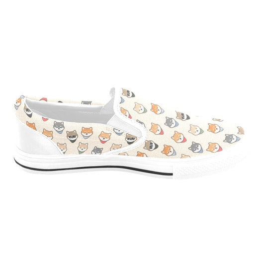 Shiba Inu Print Design LKS3010 White Slip Ons Canvas Women's Shoes