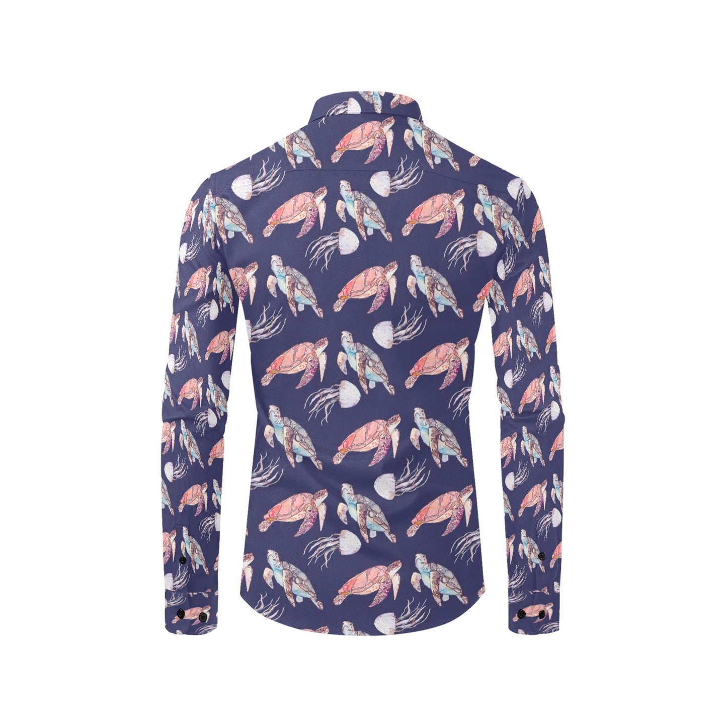 Sea Turtle With Jelly Fish Print Design LKS301 Men's Long Sleeve Dress Shirt