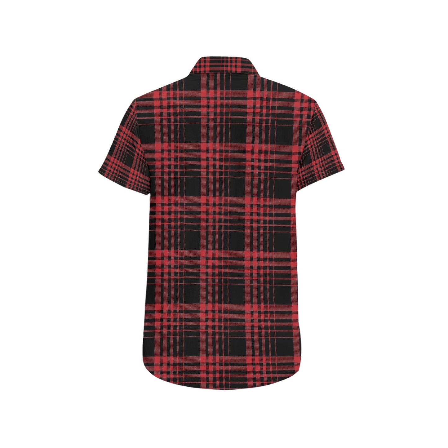 Tartan Red Black Print Design LKS303 Men Short Sleeve Button Up Shirt